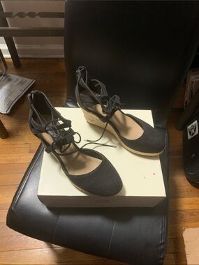 Canyon River Blues Black Lace-Up Espadrille Wedge Sandals